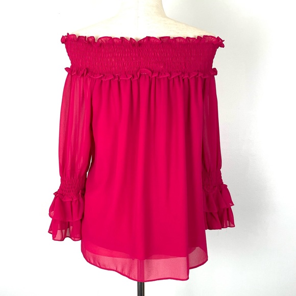 Entro Fuchsia Off The Shoulder Tiered Bell Sleeve Blouse M - Picture 3 of 7